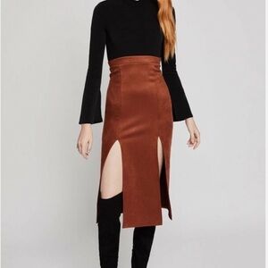 BCBGeneration Mixed Media Sheath Fall Dress Cinnamon Size S Faux Suede Slits NWT